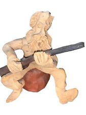 HANDMADE CLAY Hillbilly With Gun Rifle FIGURINE 6” TALL SIGNED BY ARTISAN picture