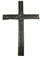 Hand Carved Large Wooden Cross Dark Stain Dimensional 23” T 15” W Rustic picture