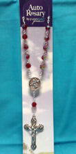 Catholic Rosary AUTO Rear View Mirrors Saint Christopher Guardian Angel Ruby Red picture