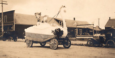 Early 1900s RPPC Children on Patriotic SWAN FLOAT Old Cars RARE ANTIQUE Postcard picture