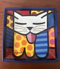 Romero Britto Square Cat Plate 8” x 8”Excellent Condition picture