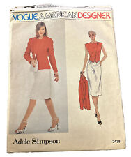 VOGUE 2438 American Designer ADELE SIMPSON Vtg 80s Jacket Vest Skirt Sz 8 UNCUT picture