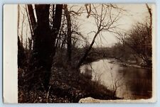 Cedar Falls Iowa IA Postcard RPPC Photo River Scene Trees Bridge 1909 Antique picture