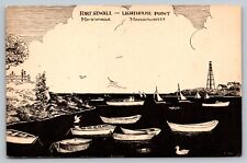Vintage Marblehead, MA Postcard Artist Rendering Fort Sewall Lighthouse Point  picture