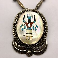 1970’s vintage Zuni Sterling 3” inlay pendant on 26” necklace 80grams STUNNING picture