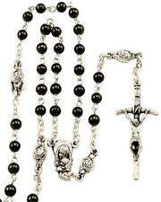 NEW BEAUTIFUL MADE IN ITALY HEMATITE BEAD ROSARY ROSEBUD PATERS MADONNA & CHILD picture