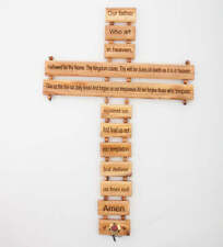 Wood Cross with Lord’s Prayer 16.7 Inches Wall Cross Handmade in the Holy Land  picture