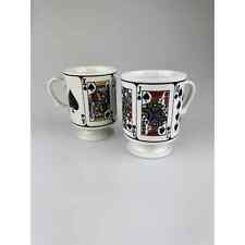Pair of Vintage 1970s Royal Flush Playing Cards Stacking Pedestal Mugs Drinkware picture