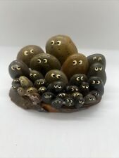Large Vintage 1976 Pebble People Hand Painted Rocks on Wood Base Collectible picture