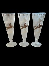SET OF 3 - Libbey Cavalcade Frosted Pilsner Pedestal Glasses Horses MCM Vintage picture