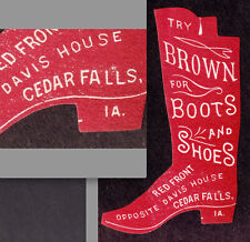 Antique 1880's Cowboy Boot Dealer Davis House Hotel Cedar Falls Iowa Trade Card picture