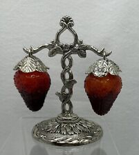 Vntg MCM Red Glass Hanging Strawberry Salt Pepper Shakers JAPAN EXCELLENT COND. picture