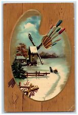 1912 Artist Palette Windmill Winter Morris Pennsylvania PA Embossed Postcard picture