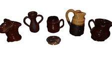 Lot Of 5 Vintage Miniature Hand Made Clay Jugs picture