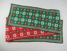 Vintage Needlepoint Tapestry Runner Reversible Christmas Red Green White Floral picture