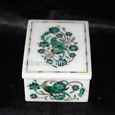 5 x 3.5 Inches Malachite Stone Inlay Work from Vintage Art White Marble Tie Box picture