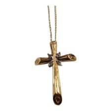 Vintage 10K Yellow Gold and Diamond Cross Necklace Pendant 18