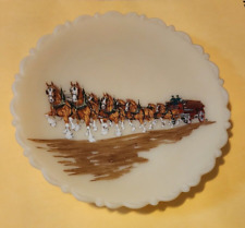 Fenton Satin Glass Collector Plate With Budweiser Clydesdales Decoration 8