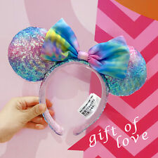 Disney-Parks Sequin Pastel Rainbow Tie Dye Headband Ears Minnie Mouse picture