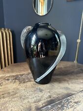 Vintage 1980s TWOS COMPANY Black Amethyst Hand Blown Glass Swirl Vase 9.5