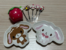 Vintage Sugarbunnies Small Dish Set & Sanrio Characters Fruit Picks Set of 5 picture