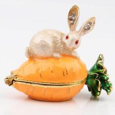 Hand Painted Rabbit Figurine Enamel Hinged Jewelry Trinket Box picture