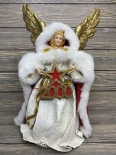 Vtg Clothique Original 1999 Christmas Angel Red White Gown Cape Gold Wings 15” picture