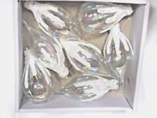 IRRIDESCENT BLOWN GLASS Christmas ORNAMENTS finial tear drop 7 in BOX VTG USA picture