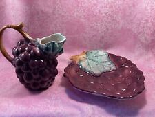 Vintage Grape Pitcher Ancora Made In Italy Ceramic Pitcher Grape Plate Glassware picture