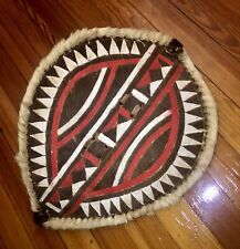 African  Tribal CEREMONIAL LEATHER PAINTED SHIELD, 16” picture