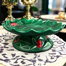 Holland Mold Vintage Holly Leaves and Berries Ceramic Cake/Desert Stand, Footed picture