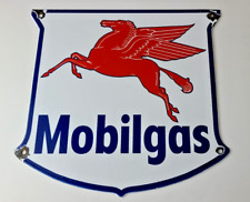 Vintage Mobilgas Sign - Porcelain Mobil Gasoline Pegasus Shield Gas Pump Sign picture