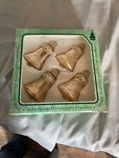 4 Vintage Christmas By Krebs Gold Glass Floral & Glitter Bell Ornaments Boxed picture
