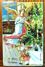 Postcard A Merry Christmas Angel with Little Girl Made In Germany  picture