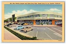 Los Angeles California CA Postcard Rexall Drug Store Exterior Roadside c1940's picture