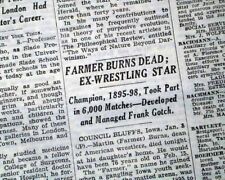 MARTIN Farmer BURNS Death Pro Catch WRESTLING Frank Gotch Mentor 1937 Newspaper picture
