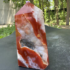 465g Natural red agate obelisk quartz crystal geode cluster tower point healing picture