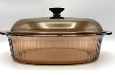 PYREX CORNING VISION WARE  Vintage RIBBED 4L Handled Glass ROASTER + LID F-14-C picture