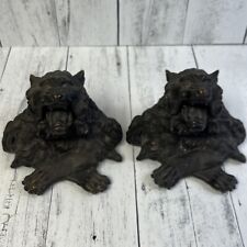 2- Vintage Cast Metal Figural Tiger Open Mouth Inkwell NO INSERTS Spelter? picture