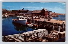 Rockport MA-Massachusetts, T Wharf, Antique, Vintage Souvenir Postcard picture