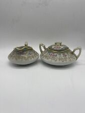 Vintage Beautiful Floral Hand Painted Beaded SUGAR & CREAMER Set picture