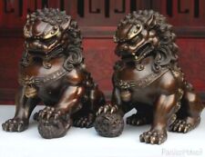 Pair Brass Lion Statue Chinese Classical Guardian Door Fu Foo Feng Shui Decor picture