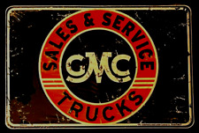 GMC SALES & SERVICE TRUCKS-EMBOSSED DISTRESSED METAL SIGN-12X8