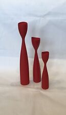 Vtg MCM Candlesticks x3 Danish Painted Red NOS Wood Tulip Candle Holder Retro picture