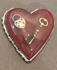 Rare Russ Berrie Red Heart Shaped Paperweight W/Silver Scroll Bottom Lock & Key picture