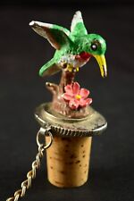 VTG Vintage Pewter Bottle Stopper w/ Chain Hummingbird Cork Small Bird Figurine picture