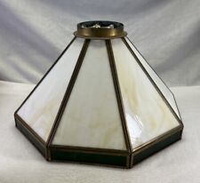 Vintage Tiffany Style Stained Swag 8 Sided Brass Lamp Shade Pool Table Shade picture