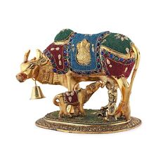Handcrafted Brass Golden Kamdhenu Cow with Calf, Vastu Gau MATA Idol Vastu Nandi picture