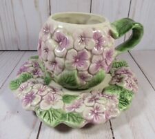 Plate & Cup 3D Purple Flowers & Green Leaves 6