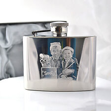 Steel HIP FLASK, Photo Engraved for Christmas, Best Man, Father's day Gift picture